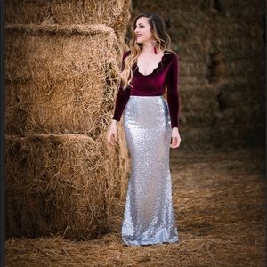 !!New Years!! Silver Sequin Maxi Skirt